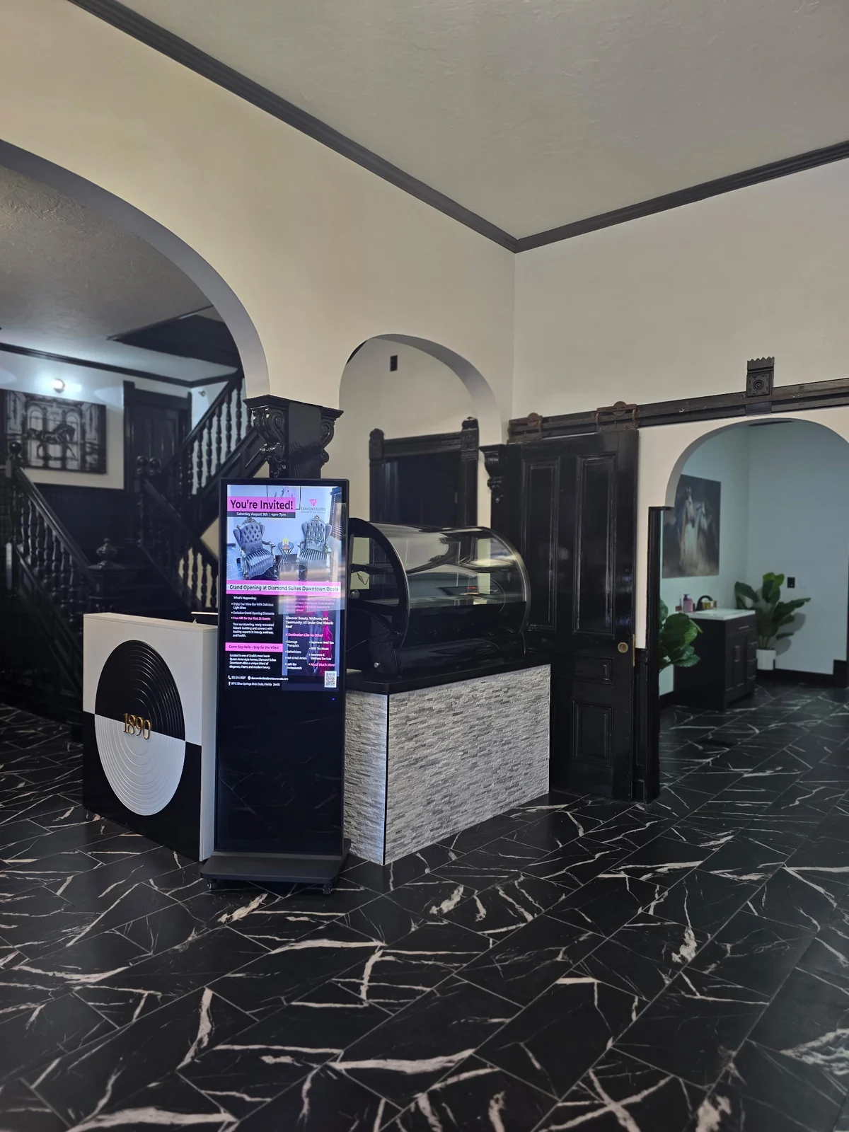 Reception area inside the historic Diamond Suites building