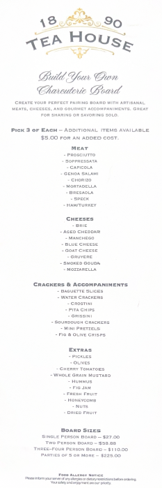 Current Build Your Own Charcuterie Board choices and prices